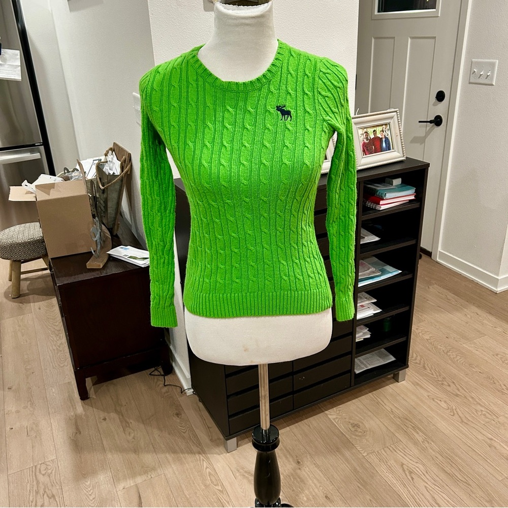 Abercrombie & Fitch Bright Green Cable Knit Sweater